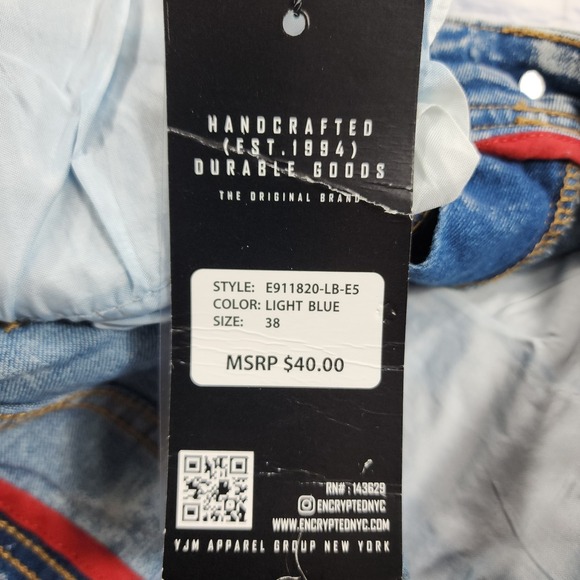 Encrypted Denim Cargo Shorts MENS SIZE 38 Blue Acid Wash Stretch - Picture 9 of 10